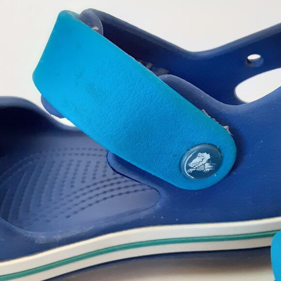 Crocs Crocband Sandals Blue Adjustable Hook & Loop Strap Juniors 3 Water Shoes - Picture 6 of 9